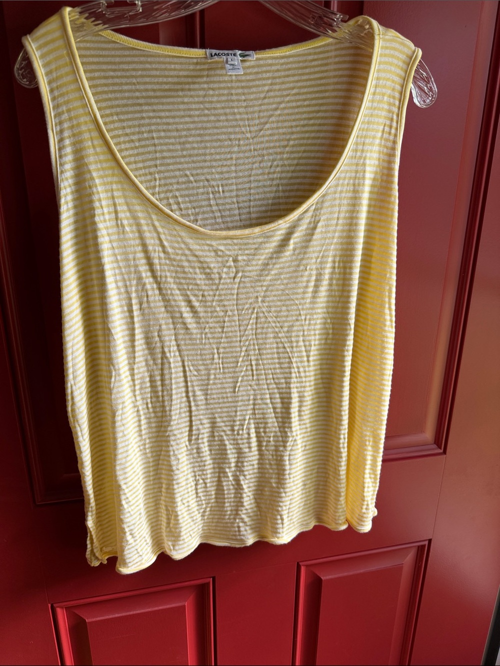 Lacoste Women’s Butter Yellow Striped Scoop Neck Tank Top